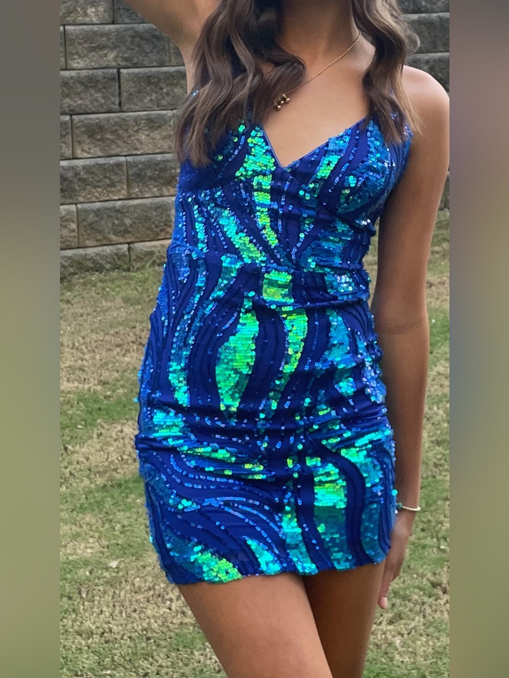 Windsor Blue and Green Sequin Mini Dress
